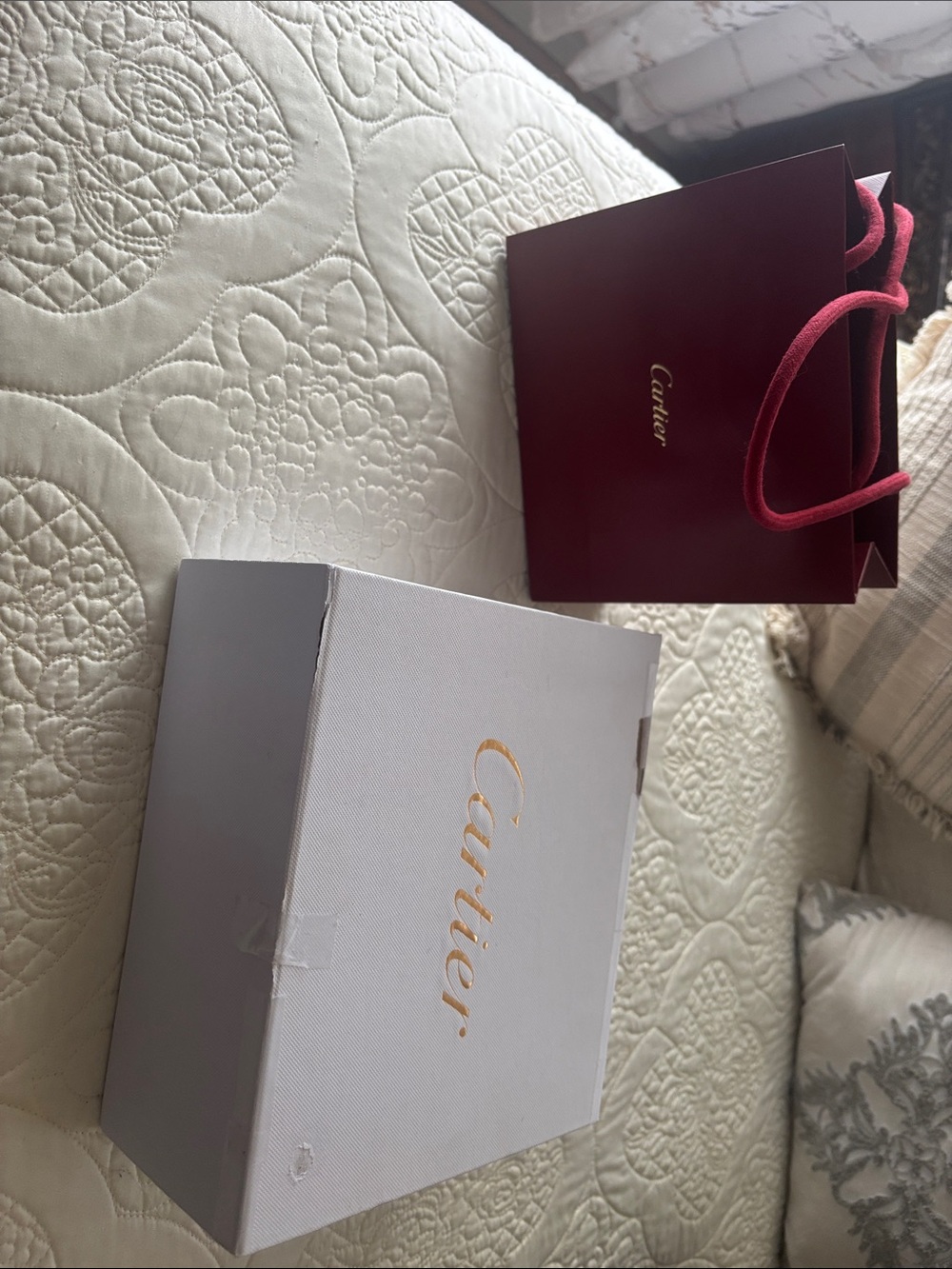 Cartier Burgundy Velvet Mini Gift Bag with White Box